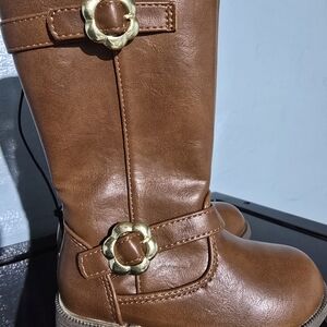 Brown Leather Boots with Gold Buckles